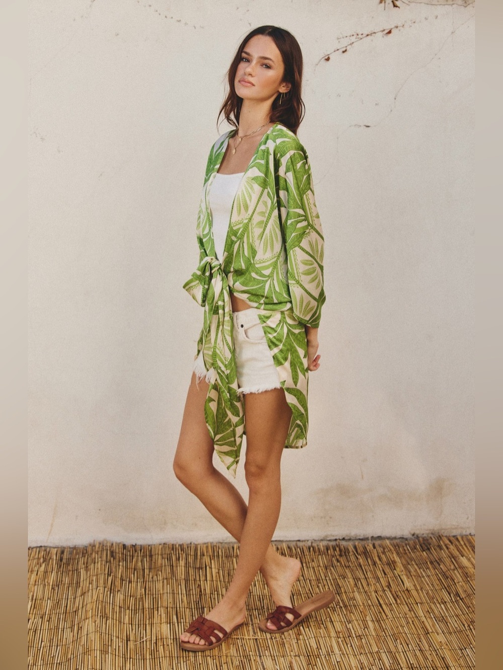 Dress Forum Open Front with Tie Kimono Cardigan Cover Up Tropical Print NWT OSFM